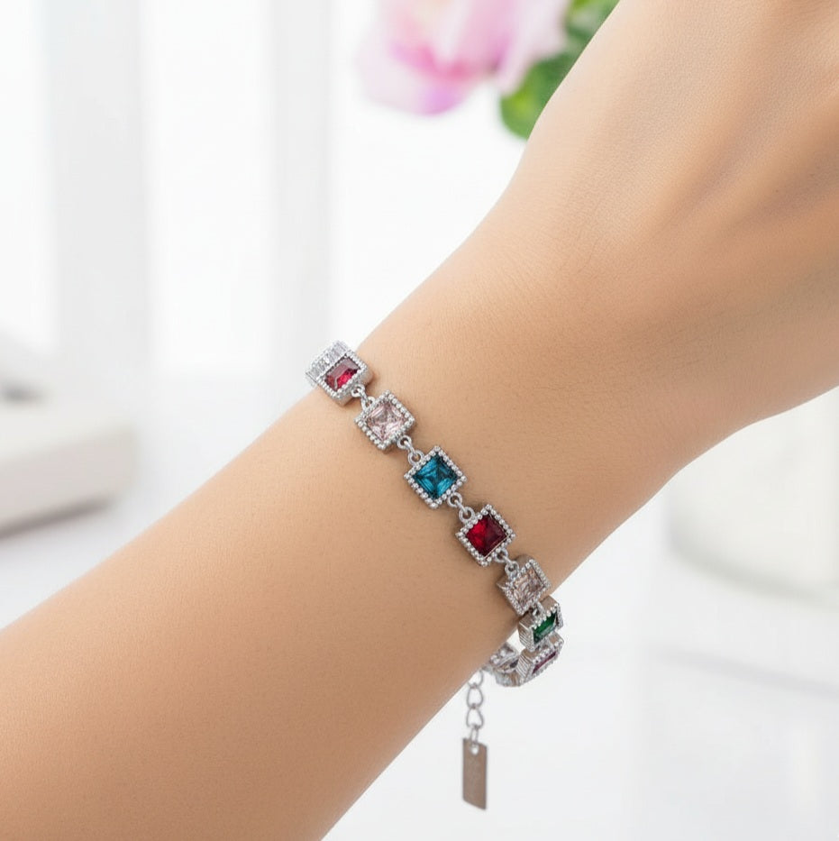 JOY ~ ACCIAIO INOSSIDABILE - bracciale Tennis con Cubic Zirconia rettangolari