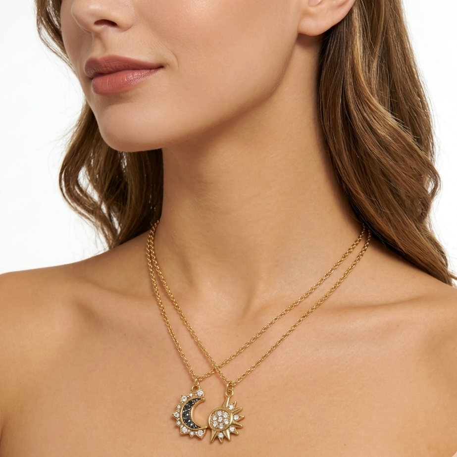 Daenerys - Set 2 collanine SOLE E LUNA zirconate in ACCIAIO inossidabile