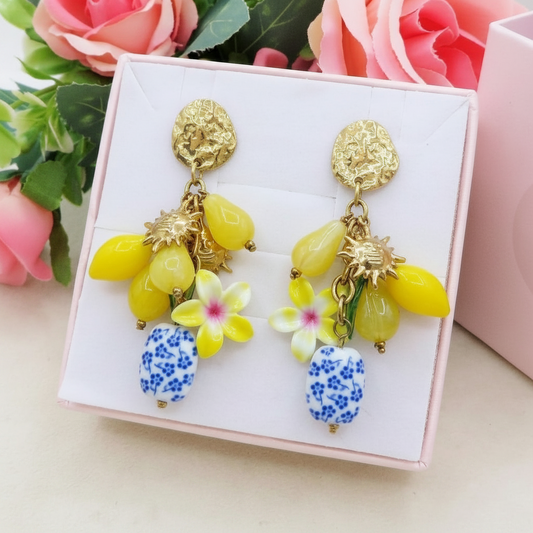 KALIMERA ORECCHINI - ACCIAIO inossidabile - Orecchini charms frutta LIMONI, SOLE, MAIOLICA