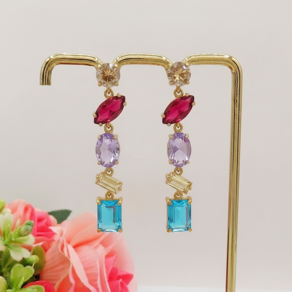 PRISM PENDANTS ~ paio Orecchini ACCIAIO INOSSIDABILE pendenti con pietre in cubic zirconia