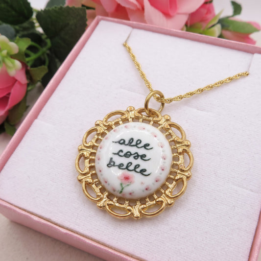 "Alle cose belle" Collana Pendente con fiore effetto vintage e catena torchon - ACCIAIO INOSSIDABILE