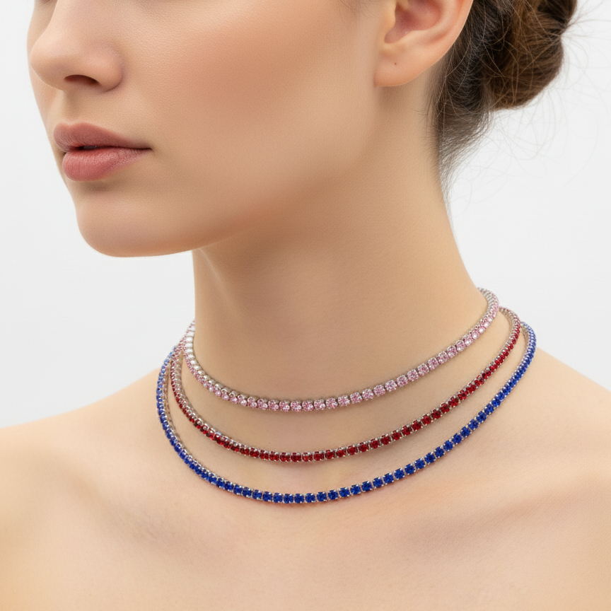 VEGAS ~ TENNIS CHOKER GIROCOLLO IN ACCIAIO INOSSIDABILE CON CUBIC ZIRCONIA