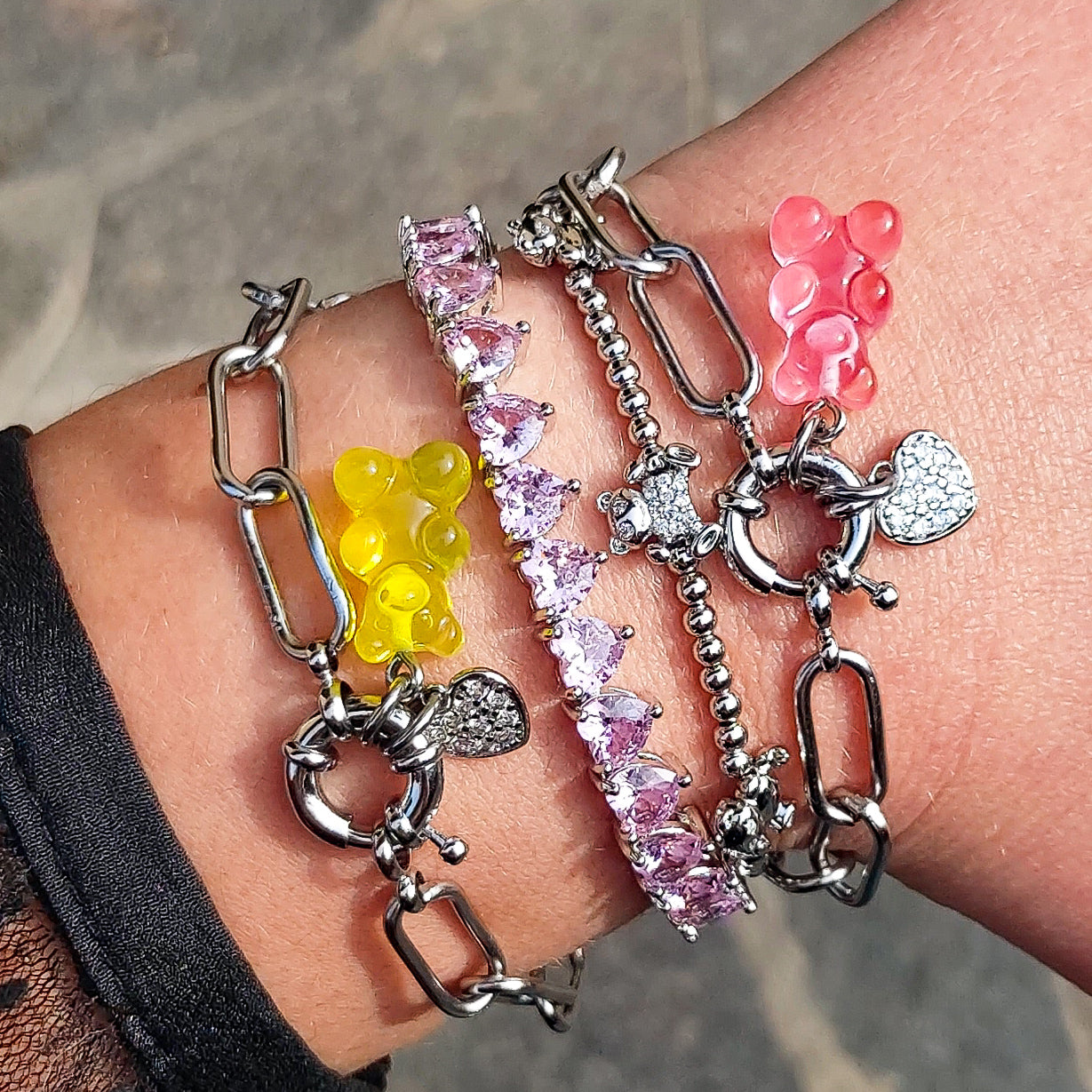 WINONA ~ ACCIAIO INOSSIDABILE Bracciale catena + timone e Teddy colorato