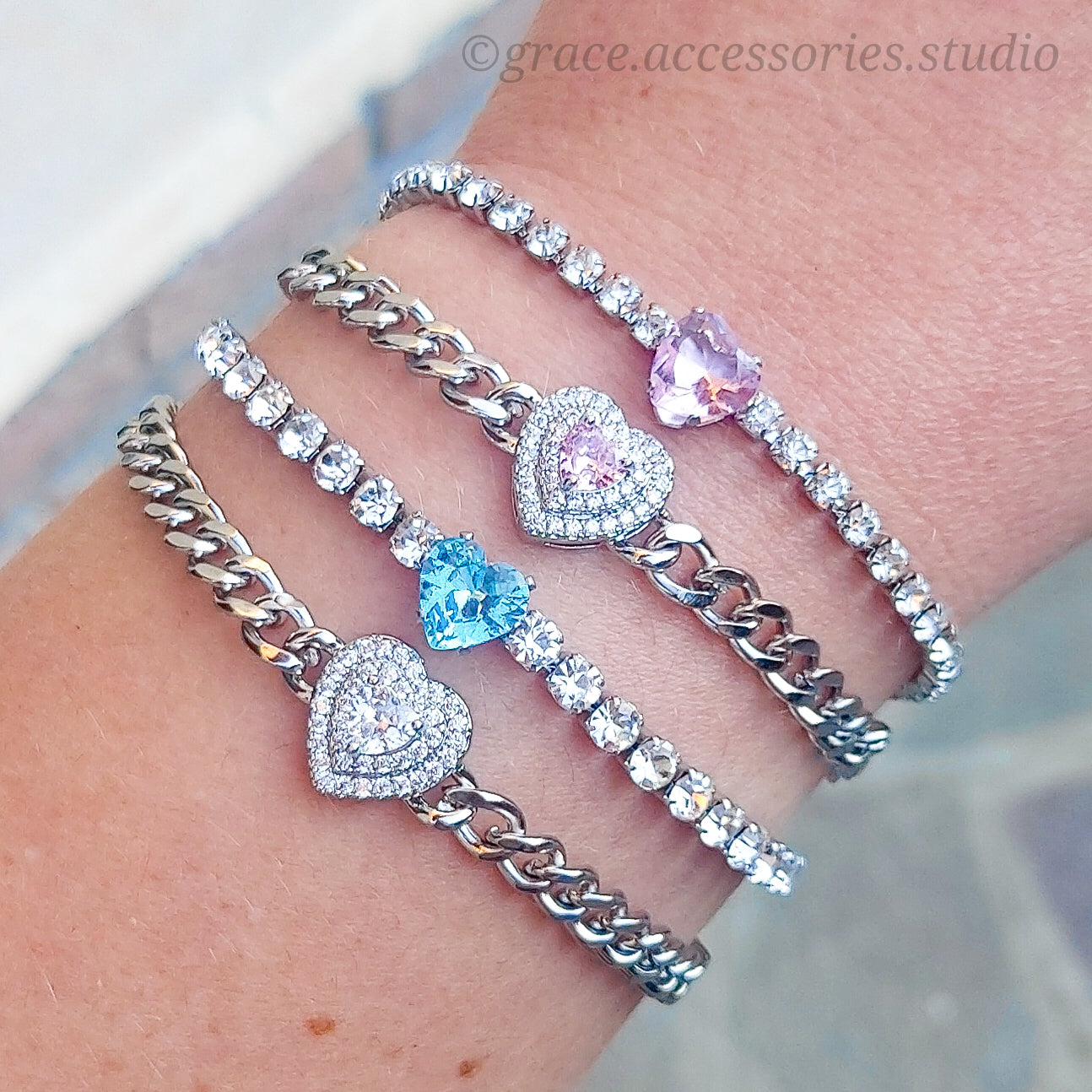 AURORA~ ACCIAIO INOSSIDABILE - Bracciale tennis in cubic zirconia con cuore centrale
