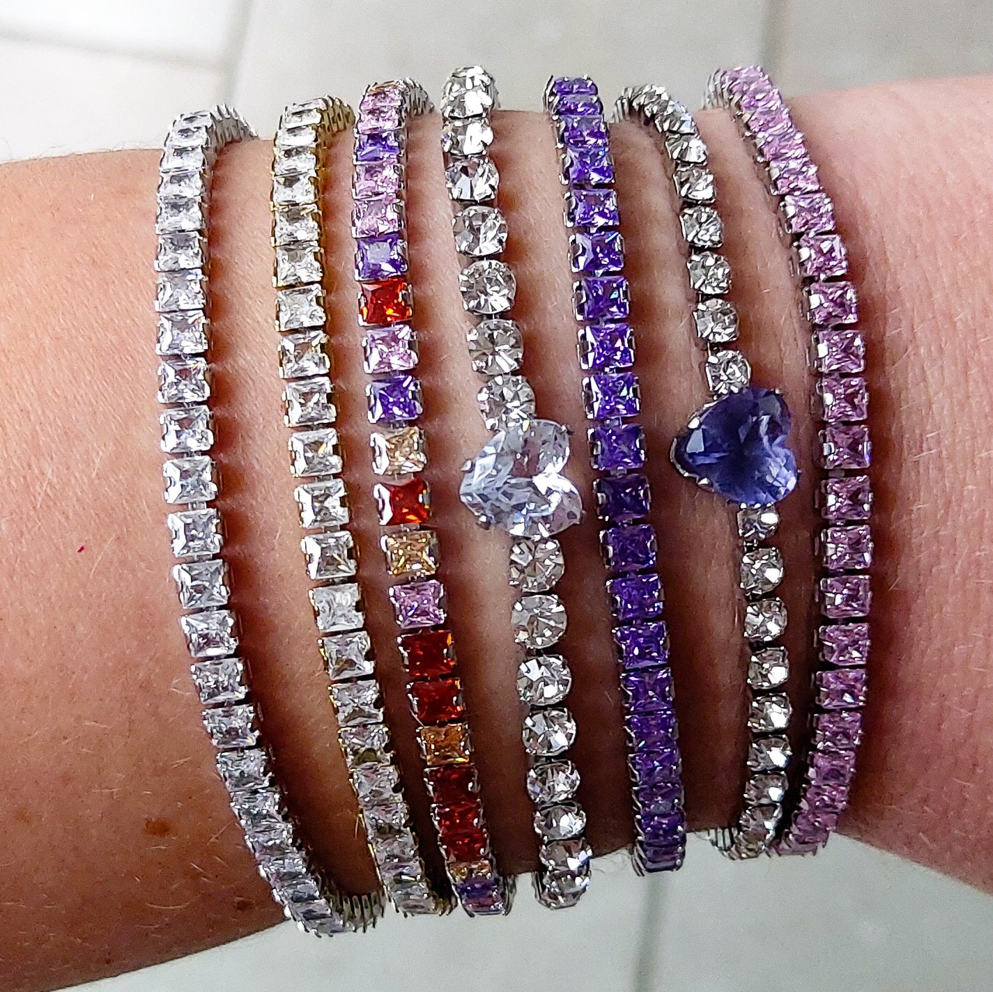 AURORA~ ACCIAIO INOSSIDABILE - Bracciale tennis in cubic zirconia con cuore centrale