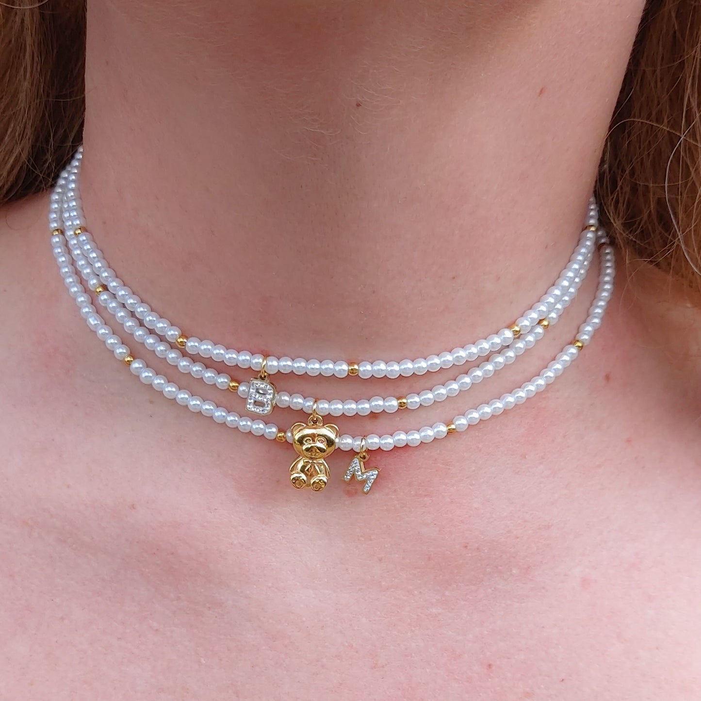 TEDDY PEARLS - Girocollo perle con orsetto in Acciaio inossidabile