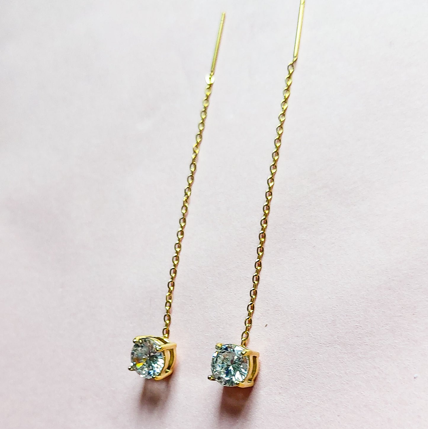 SHINY PUNTO LUCE XL - Acciaio inossidabile ~Paio Orecchini filo pendenti con cubic zirconia - saliscendi