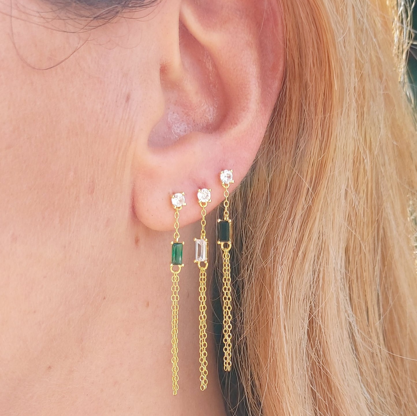 LILLIAN ~ paio Orecchini ARGENTO 925 filo pendenti con zircone baguette