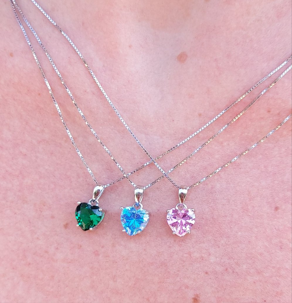 JADE ~ ARGENTO 925 ~ Collana con pendente cuore in cubic zirconia
