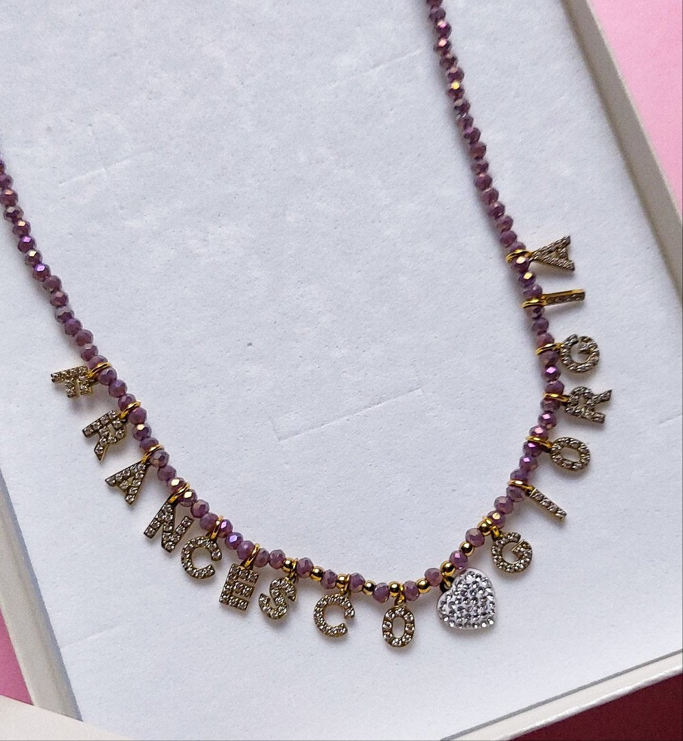 CHOKER Perle cristallo Con Nome personalizzabile in Acciaio Inossidabile