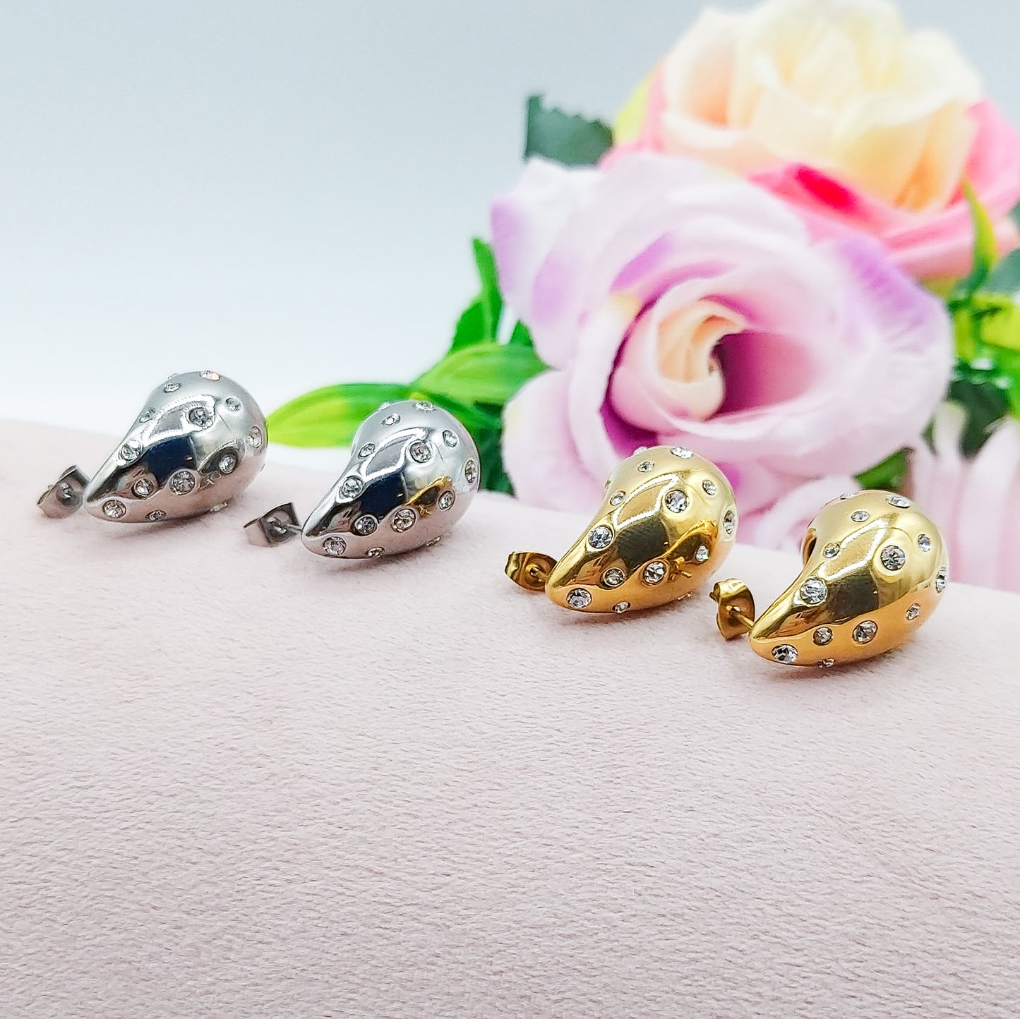 DROP CRYSTAL - ACCIAIO INOSSIDABILE ~ Paio Orecchini goccia bombe' + cubic zirconia