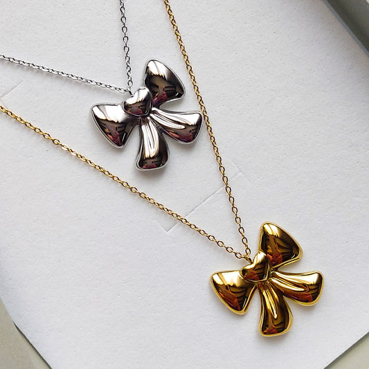 BOW 🎀 ~ ACCIAIO INOSSIDABILE - Collana ciondolo fiocco bombè