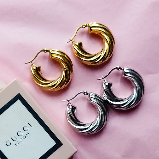 Les MACARONS - ACCIAIO INOSSIDABILE - orecchini chunky torchon a cerchio