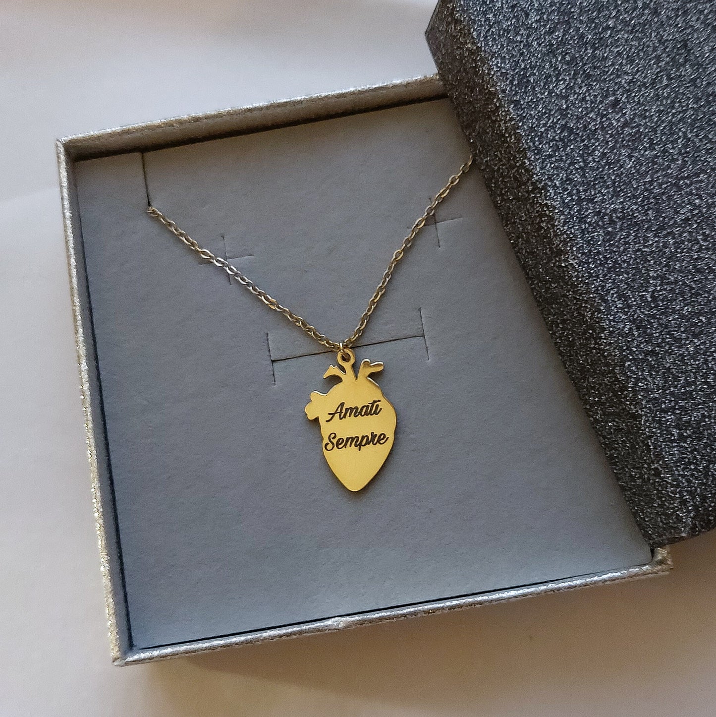 HUMAN HEART~ ACCIAIO inossidabile - Collana ciondolo cuore anatomico