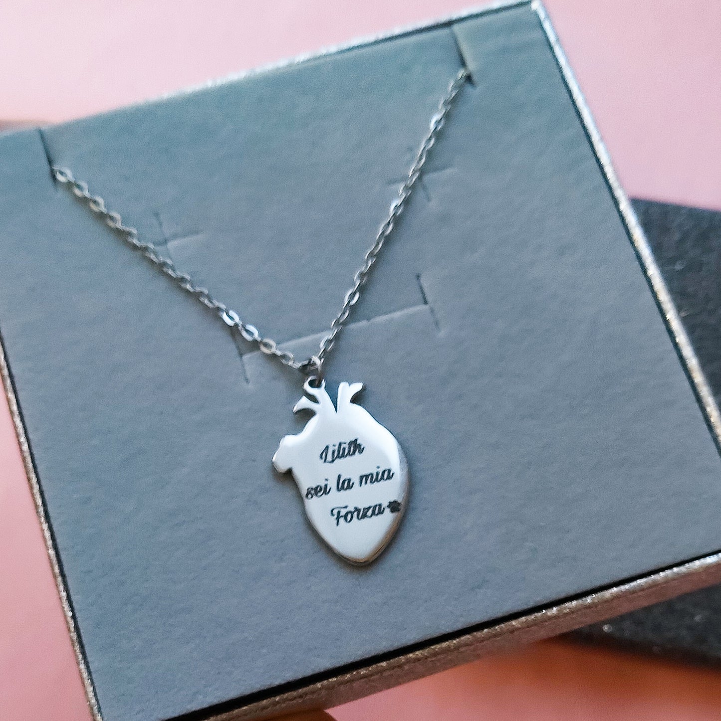 HUMAN HEART~ ACCIAIO inossidabile - Collana ciondolo cuore anatomico