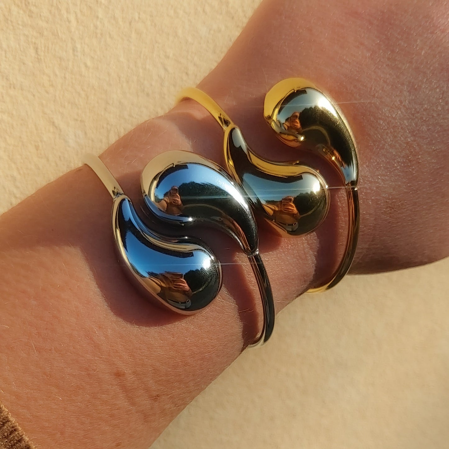 DROP ~ Acciaio Inossidabile - Bracciale rigido doppia goccia
