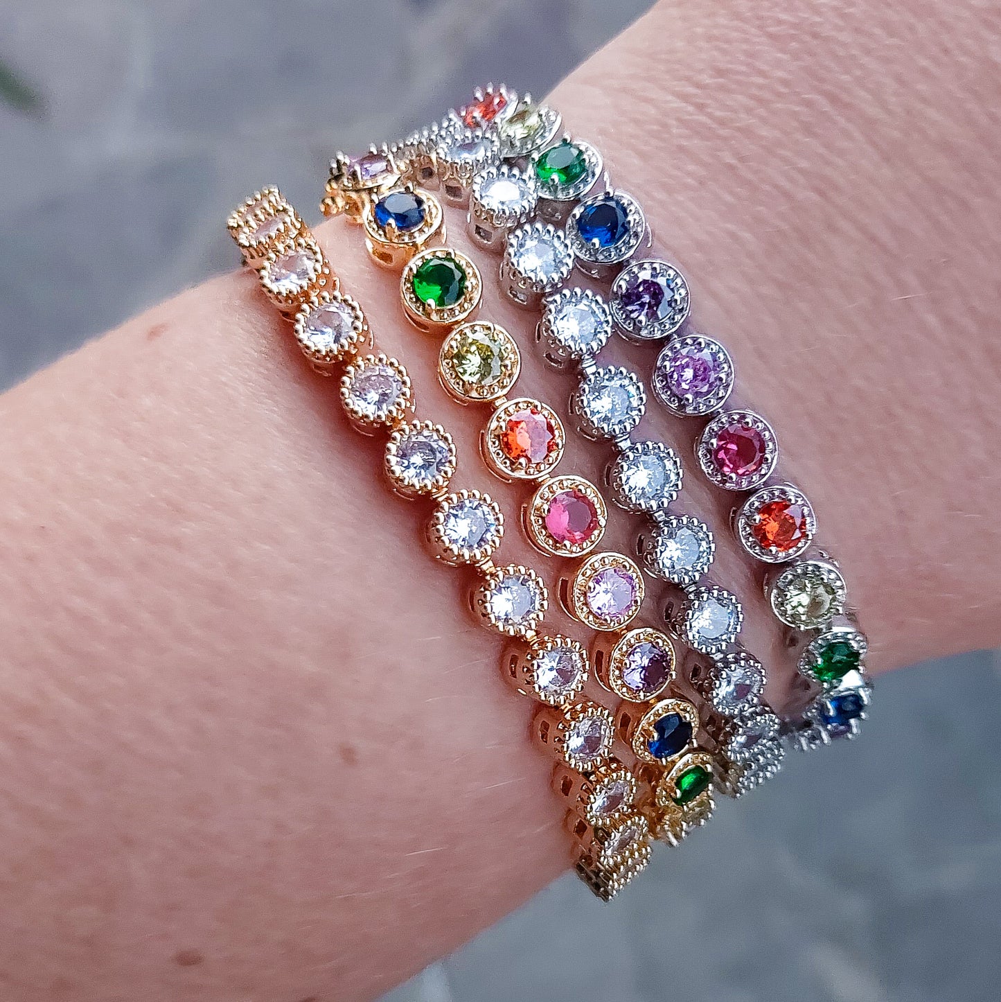 DELILAH RAINBOW - Bracciale Tennis con Cubic Zirconia rotondi