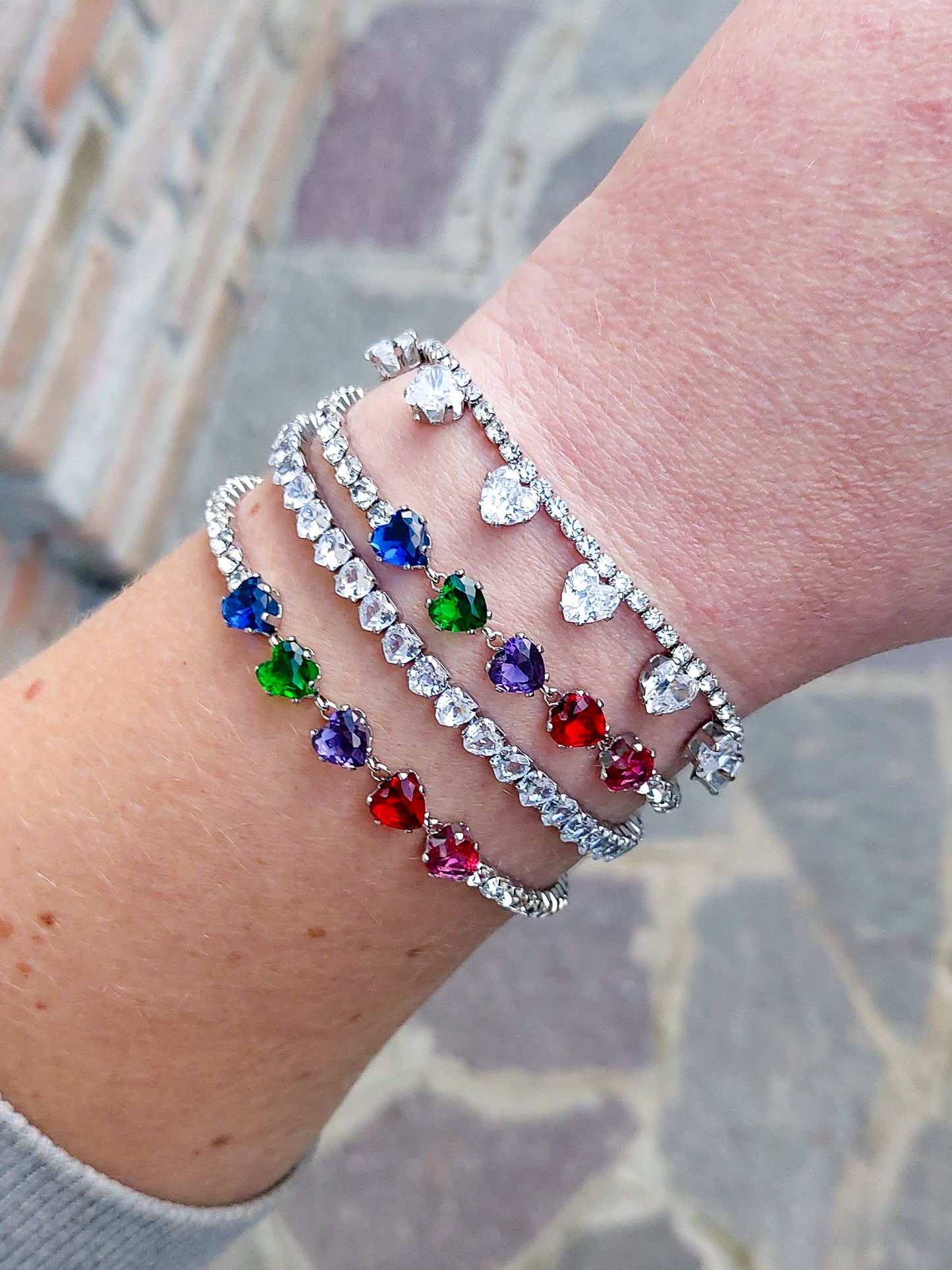 PENELOPE ~ Bracciale tennis cuori cubic zirconia ACCIAIO INOSSIDABILE regolabile