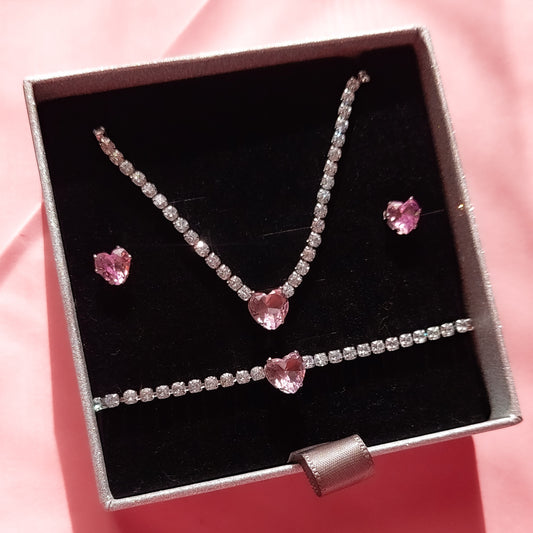 AURORA pink SET~ Acciaio inossidabile Tennis con cubic zirconia