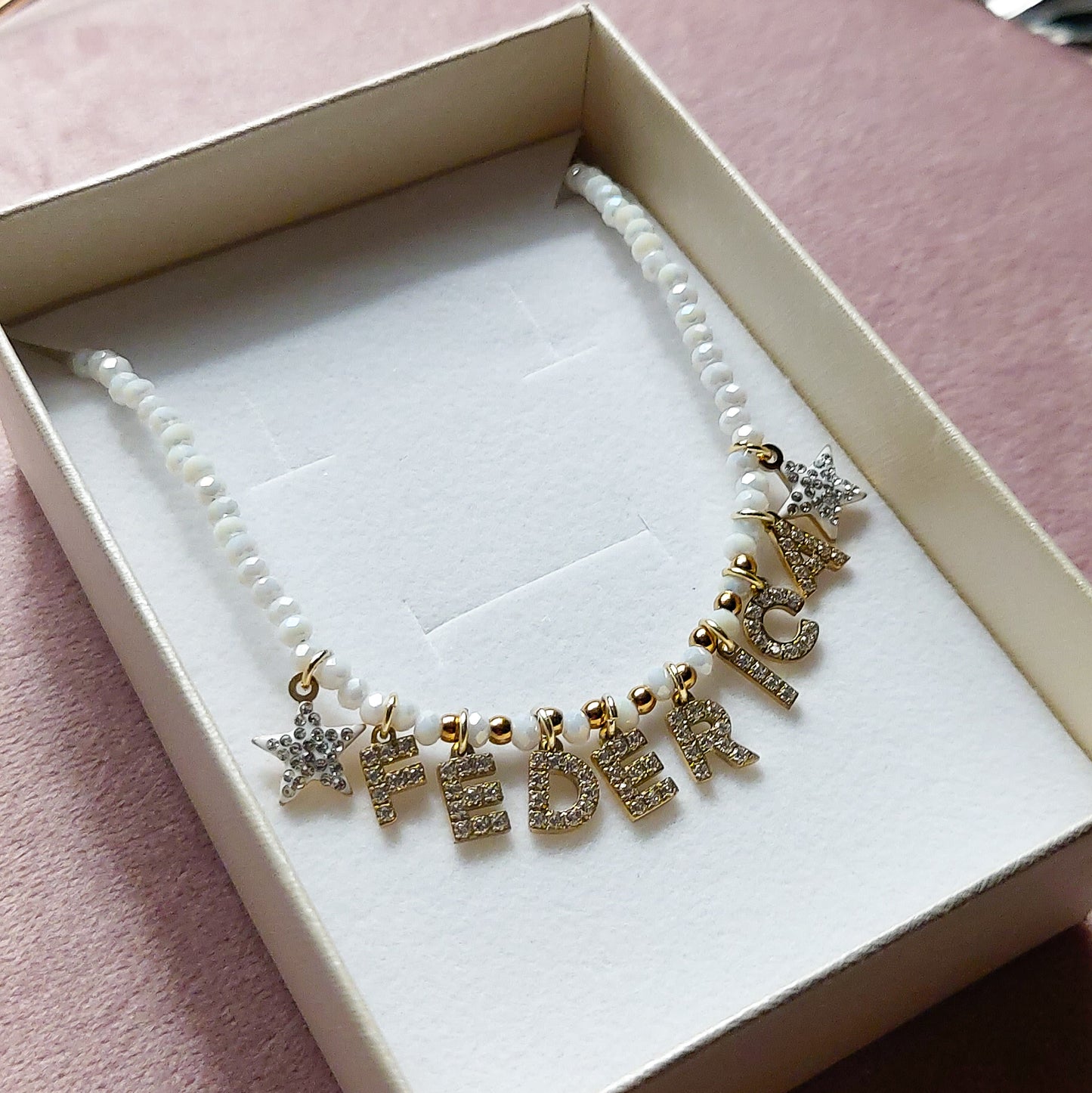 CHOKER Perle Con Nome personalizzabile in Acciaio Inox