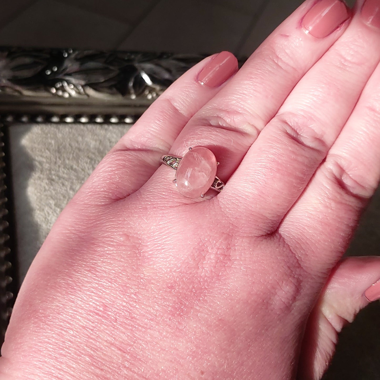 ZOYSA XL ~ Anello regolabile in QUARZO ROSA naturale