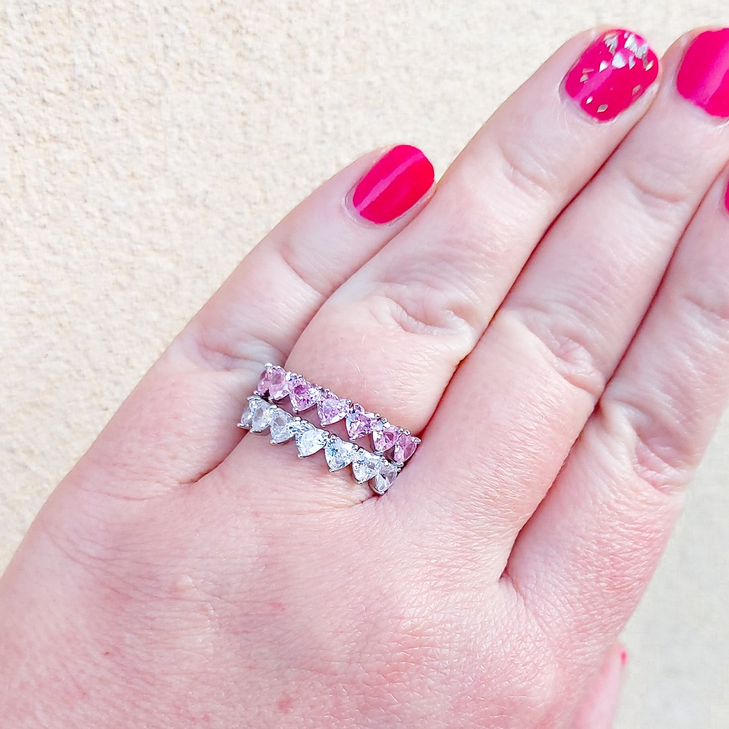 JENNY- cuori orizzontali ~ ANELLO REGOLABILE con cubic zirconia a forma di cuore