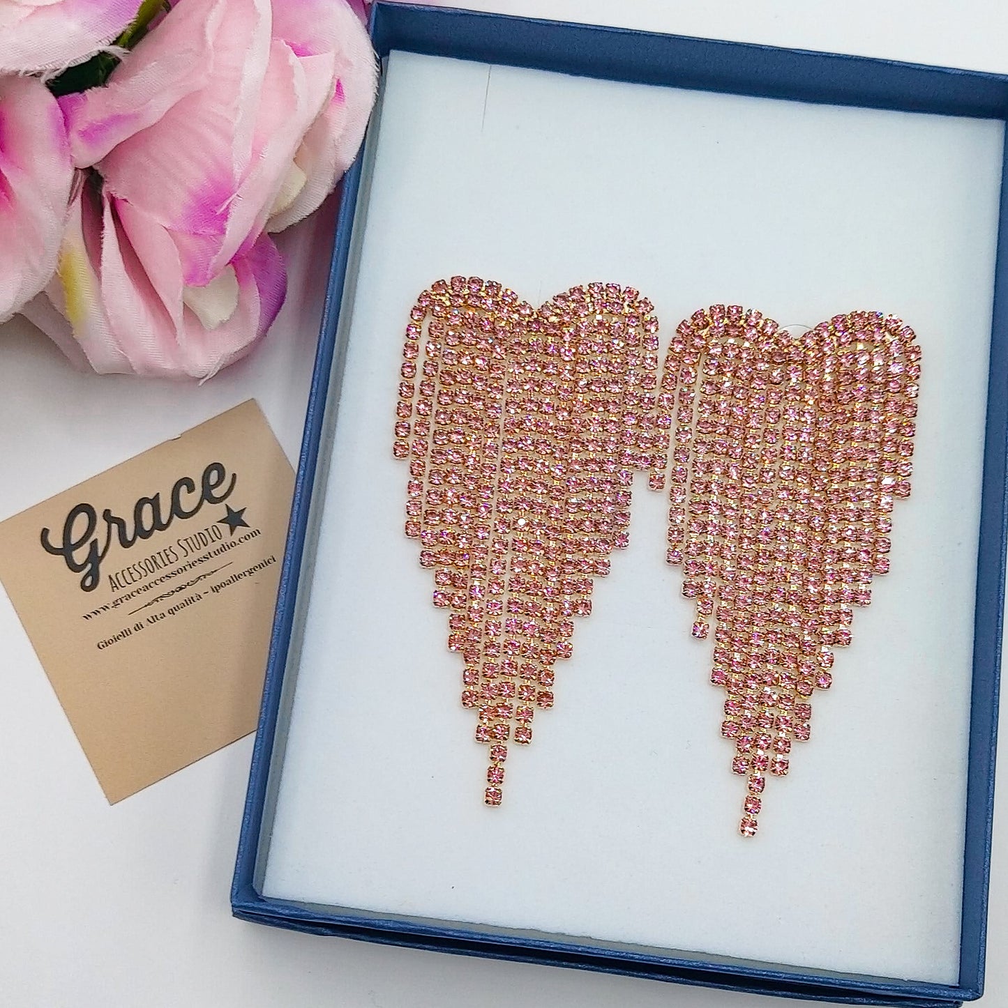 LUNA ~ Orecchini a cascata a cuore in Cubic Zirconia
