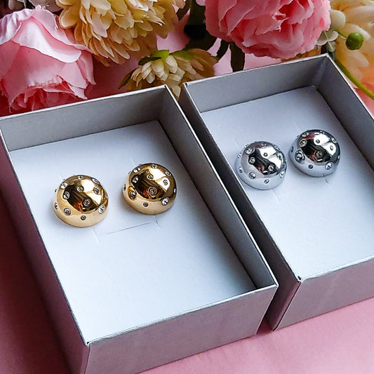 VIVIENNE CRYSTAL - ACCIAIO INOSSIDABILE ~ Paio Orecchini bottone + cubic zirconia