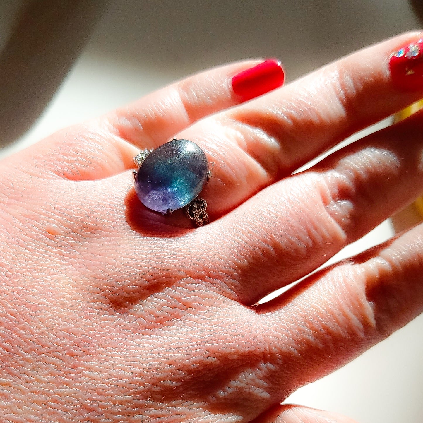 AMALA' XL ~ Anello regolabile in FLUORITE naturale