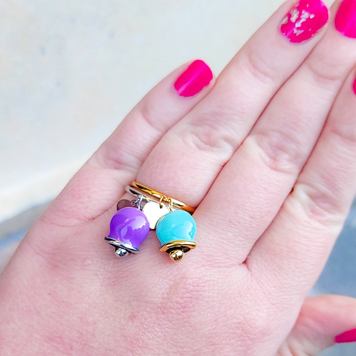 TINKERBELL COLOURS ~ ACCIAIO INOSSIDABILE ~ Anello con campanella Smaltata