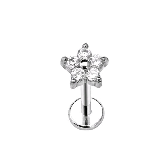 DAISY PIERCING - TITANIO G23 e ACCIAIO INOSSIDABILE 316L chirurgico ~ con cubic zirconia a forma di fiore per Helix, Trago, Flat e Lobo