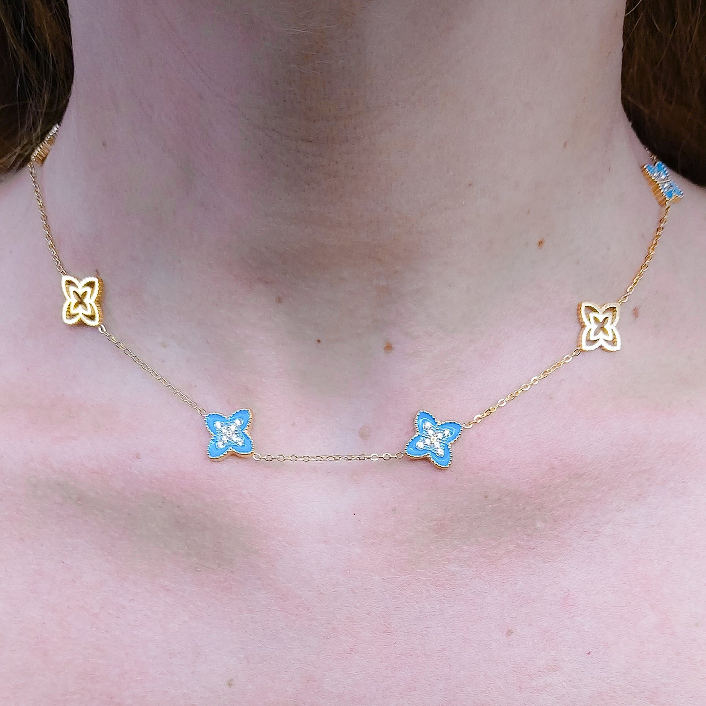 LILY SHINE ~ Collana flowers in ACCIAIO inossidabile smaltato + cubic zirconia