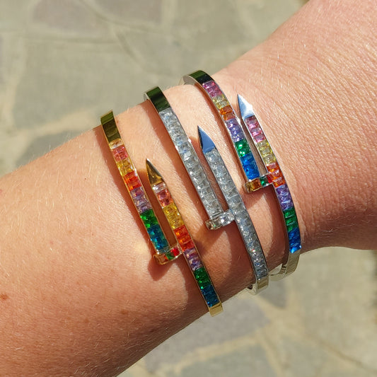 VENICE RAINBOW~ Bracciale chiodo in ACCIAIO INOSSIDABILE 316L e cubic zirconia