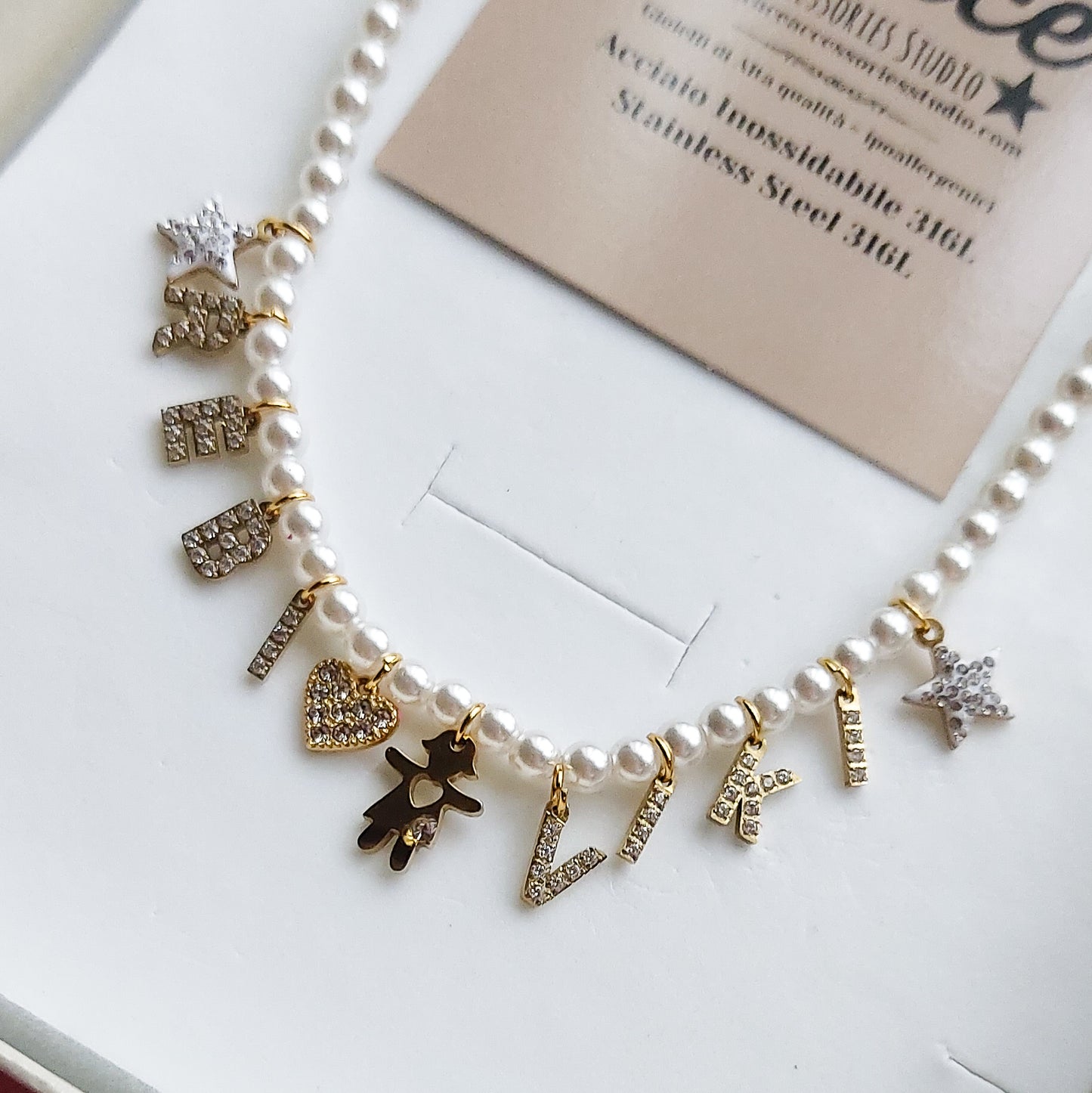 CHOKER Perle Con Nome personalizzabile in Acciaio Inox