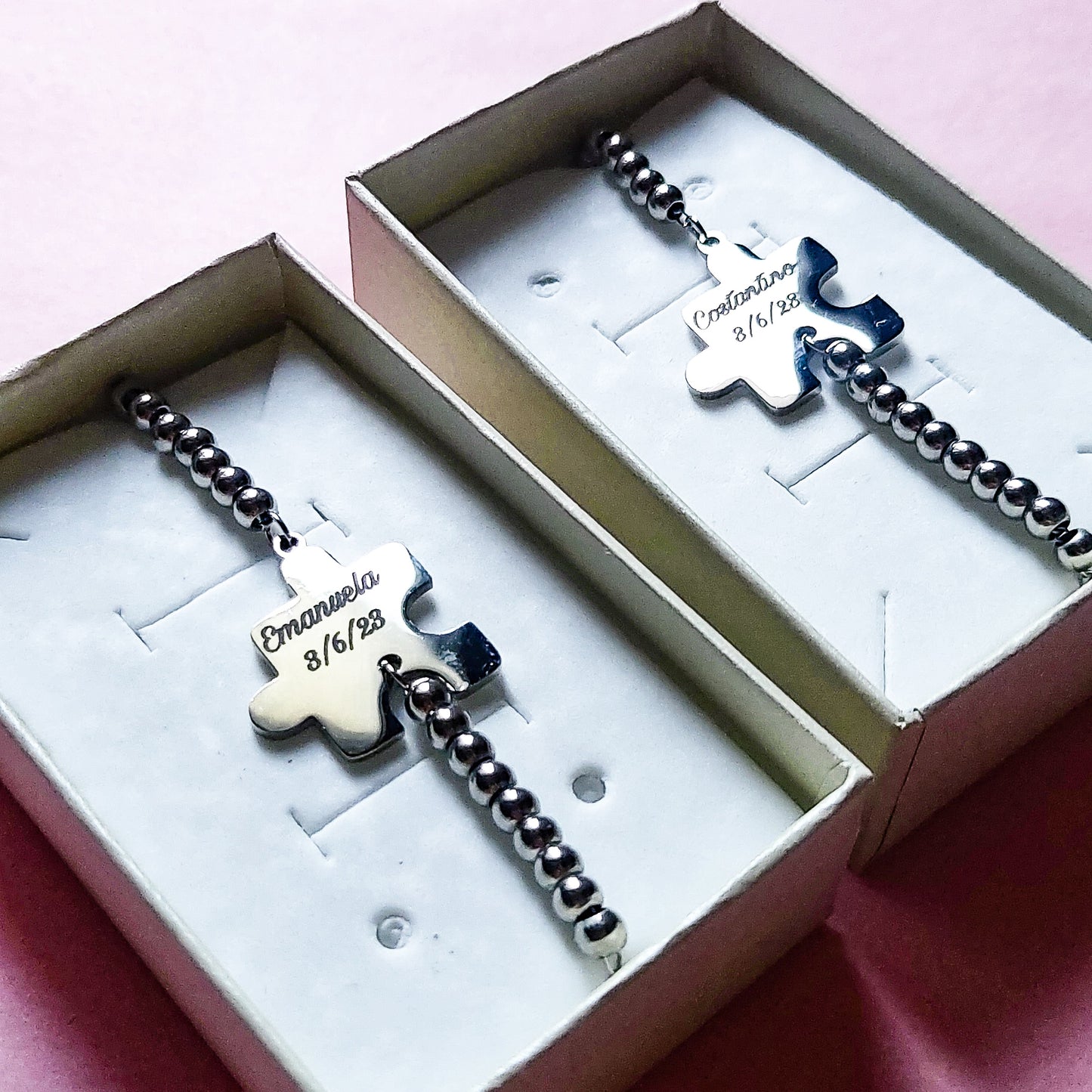 PUZZLE bracelet ~ Bracciale unisex ACCIAIO INOSSIDABILE con incisione personalizzata
