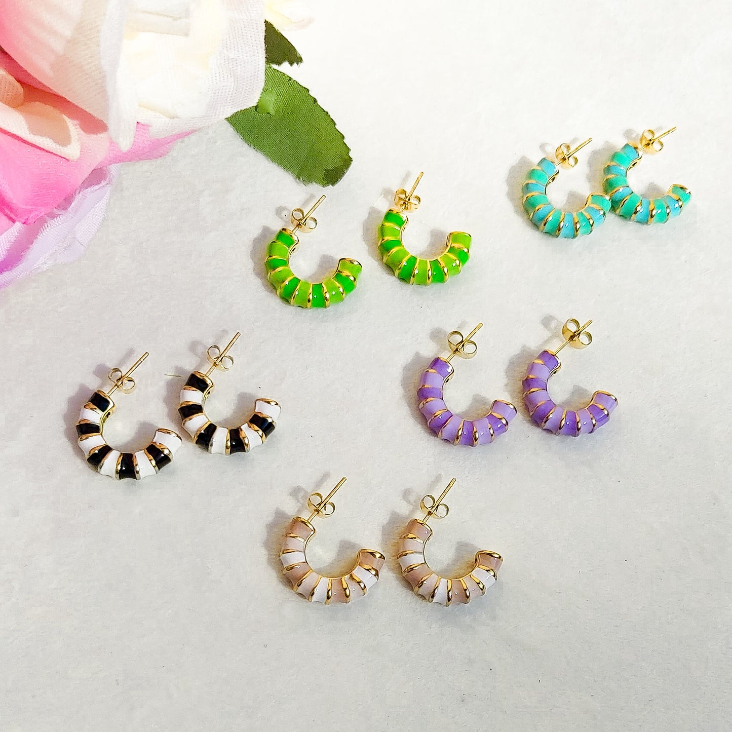 CANDY HOOPS - acciaio inossidabile Paio orecchini cerchi vintage smaltati