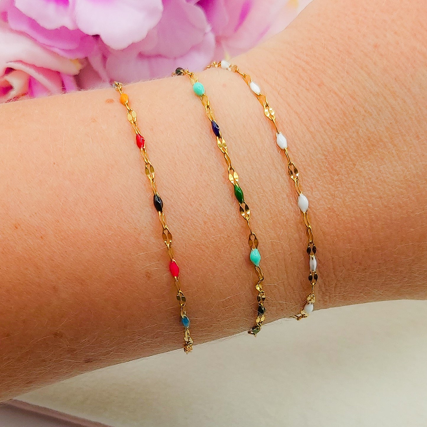 AMELIE ~ Bracciale ACCIAIO INOSSIDABILE catena diamantata e smaltata