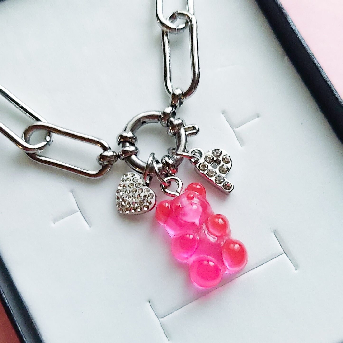 WINONA ~ ACCIAIO INOSSIDABILE Collana catena + timone e Teddy colorato