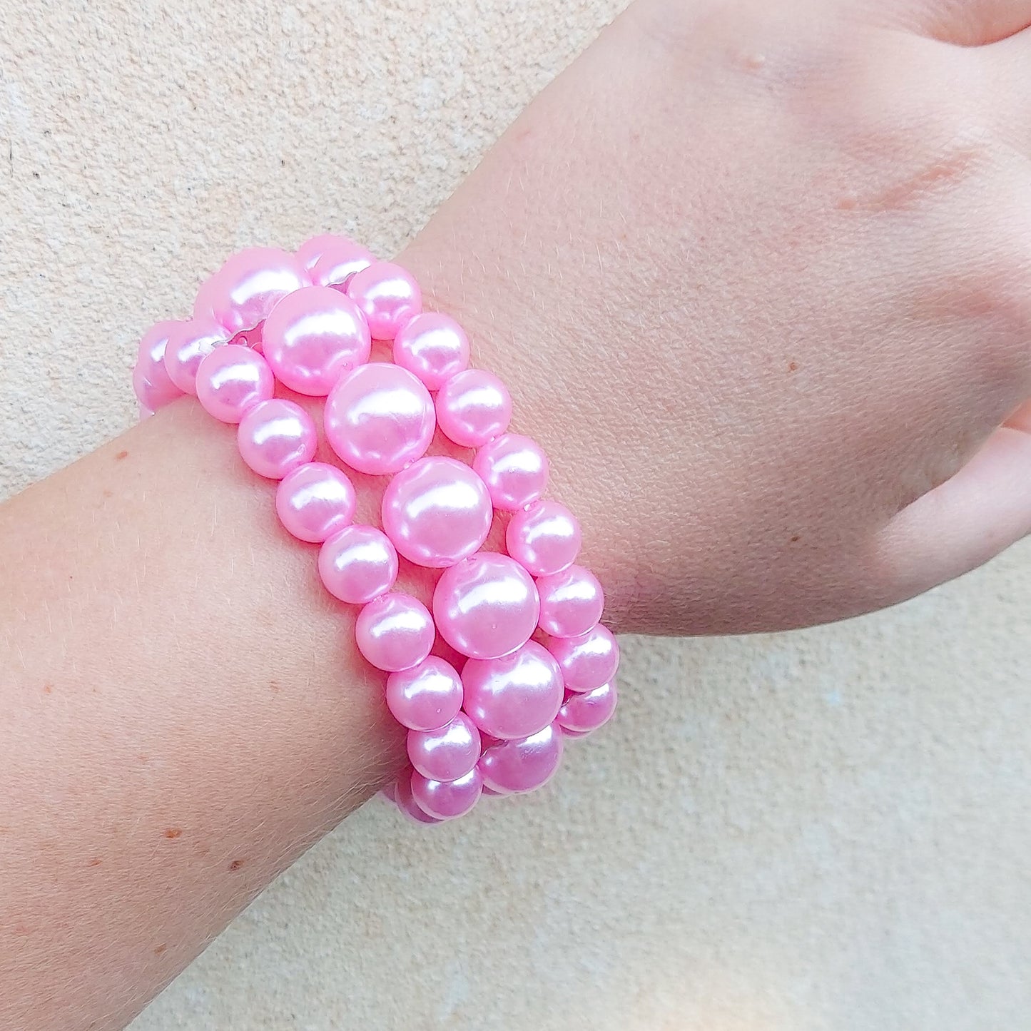 TRIPLE MAXI PEARLS - Bracciale triplo in maxi perle elasticizzato