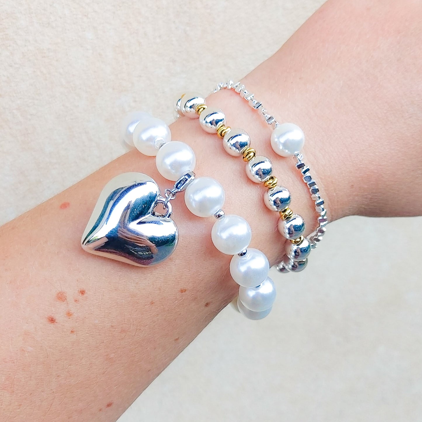 Bracciale PALLINI GOLD + bagnato ARGENTO ~ Bracciale UNISEX in ACCIAIO INOSSIDABILE