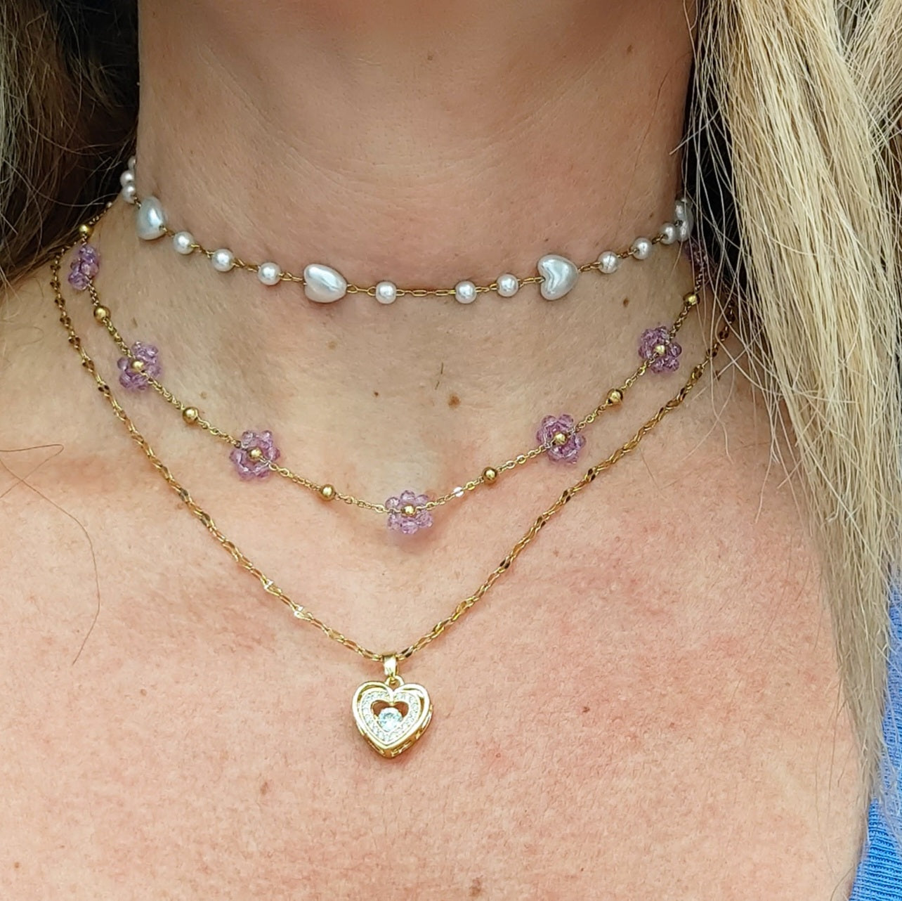 CIPRIA - Collana perle barocche a cuore e ACCIAIO inossidabile