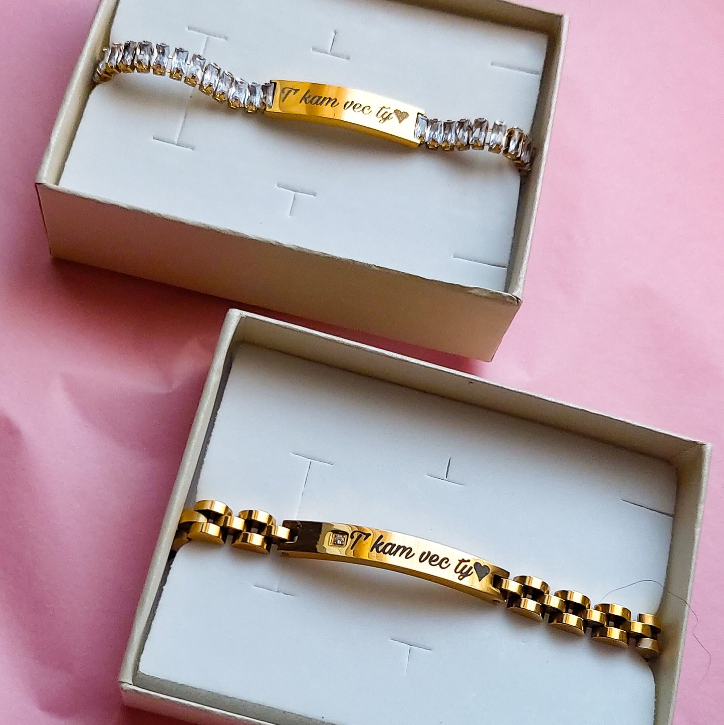 SET " YOU & ME " ~ 2 BRACCIALI lui e lei in acciaio inossidabile con INCISIONE PERSONALIZZATA