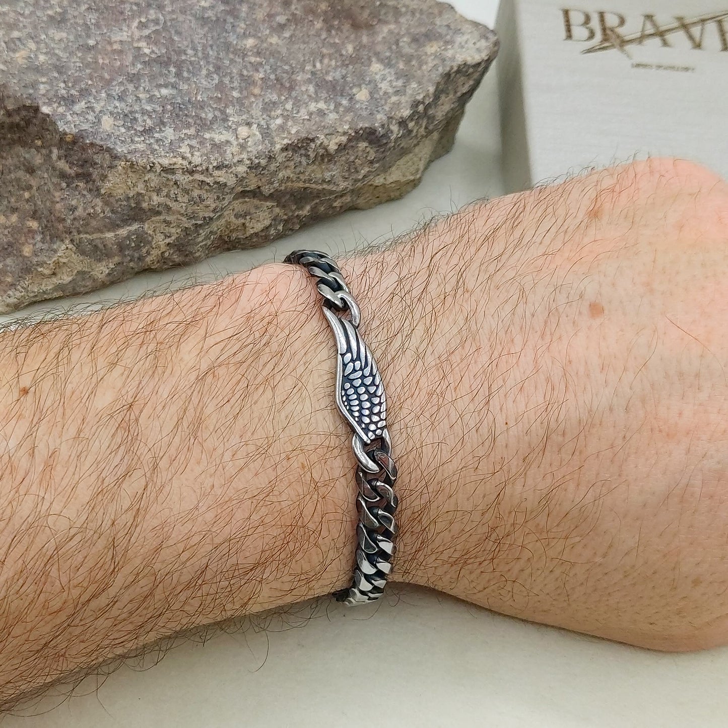 WING Bracciale uomo catena groumette con ala ACCIAIO INOSSIDABILE