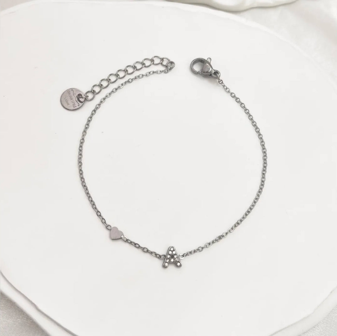 Bracciale MINI INIZIALE zirconata in ACCIAIO INOSSIDABILE 21 iniziali