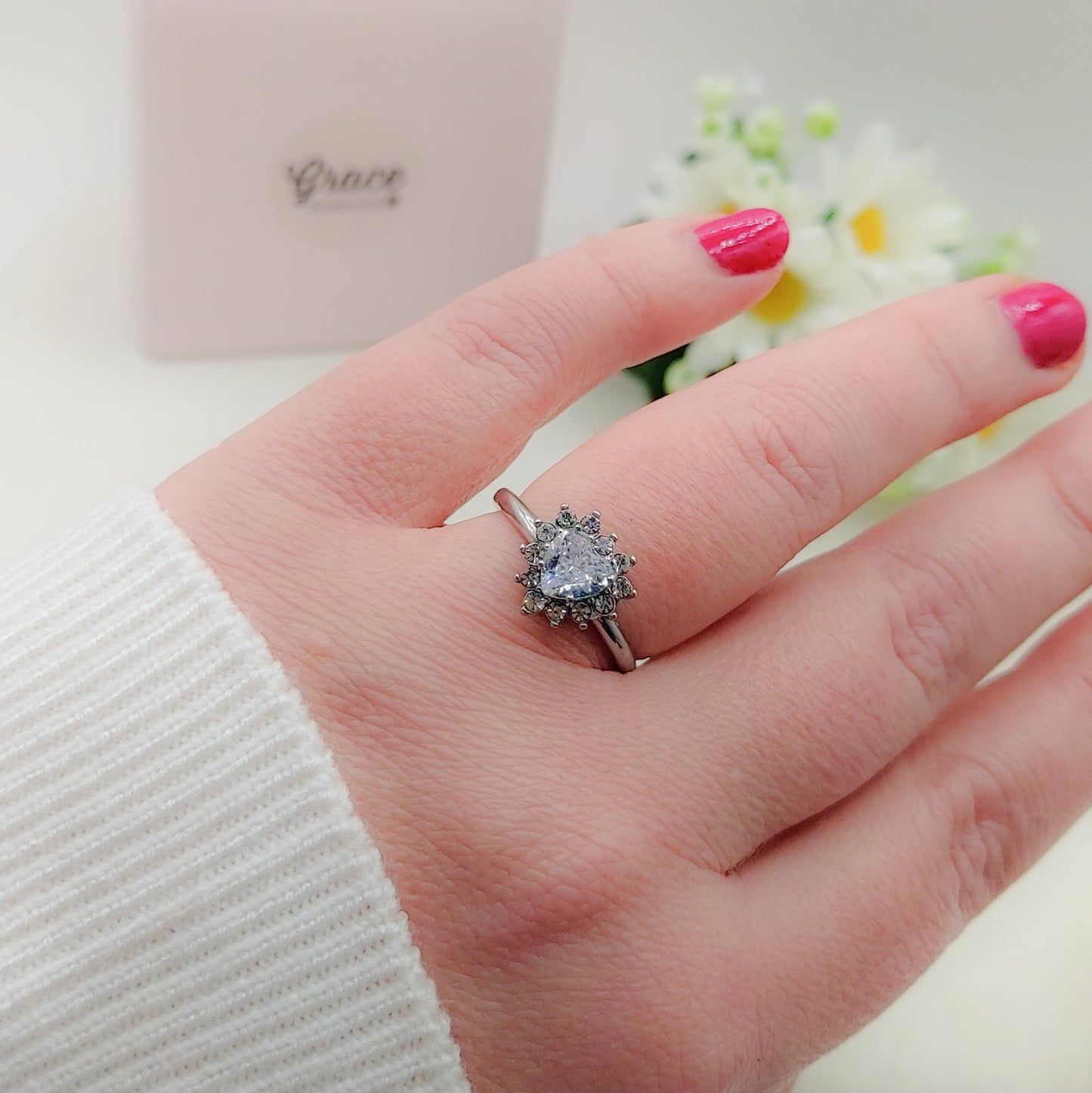 KATE HEART crystal - Anello regolabile in ACCIAIO inossidabile con cubic zirconia a forma di cuore