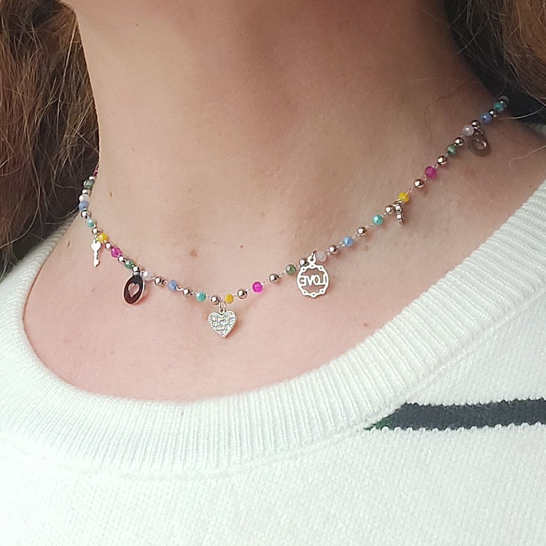 SOPHIE collana ~ ACCIAIO INOSSIDABILE ~ Collana con charms e cristalli