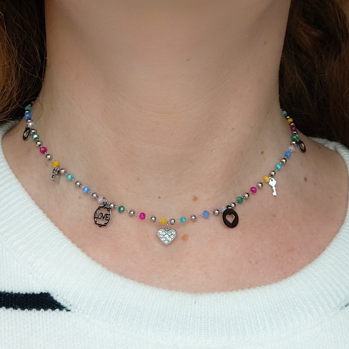 SOPHIE collana ~ ACCIAIO INOSSIDABILE ~ Collana con charms e cristalli