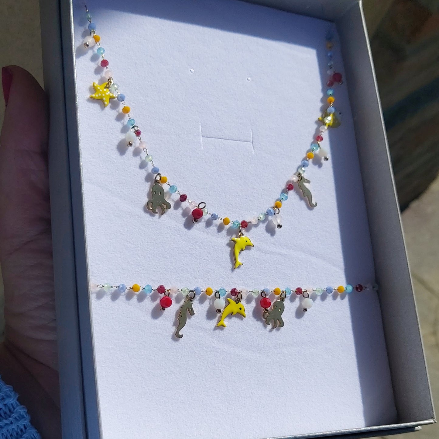FLORIDA ~ Collana ACCIAIO INOSSIDABILE con cristalli e ciondoli marini