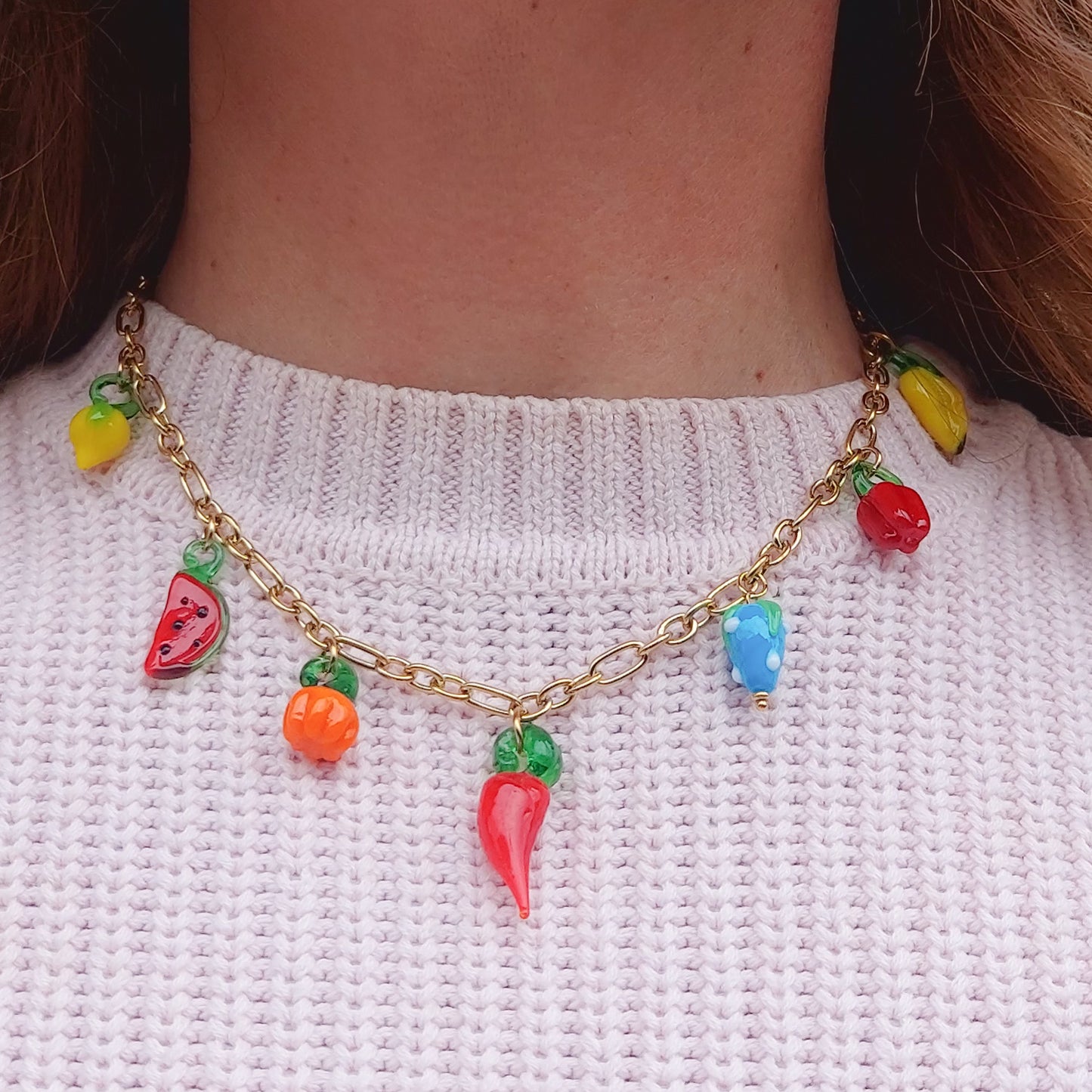 SUMMER IN ITALY - ACCIAIO inossidabile - Collana catena charms frutta estiva