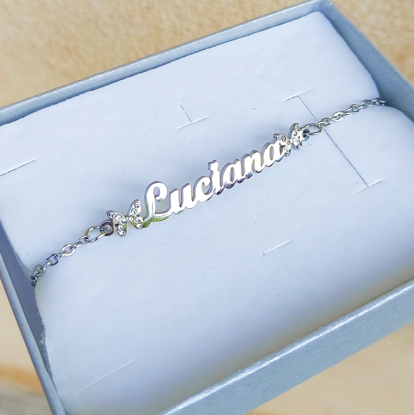 MAMMA BUTTERFLIES Collana e Bracciale Nome Personalizzato in ACCIAIO Inossidabile